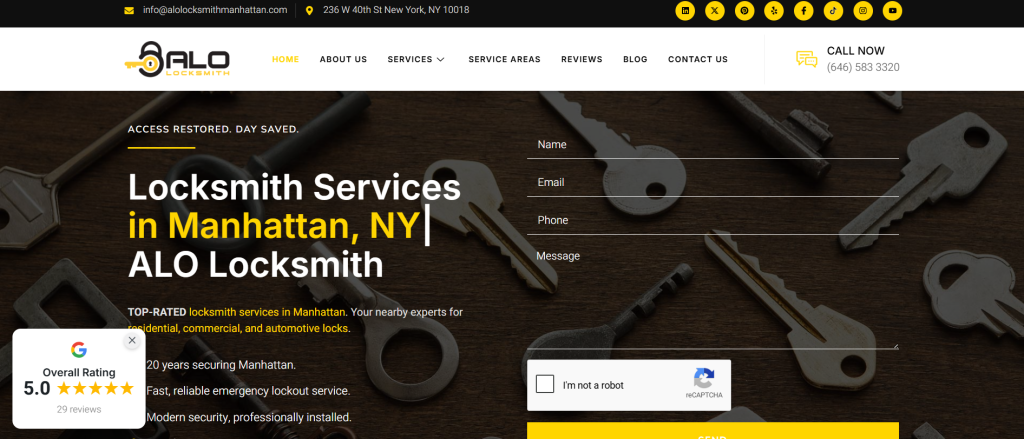 ALO Locksmith Manhattan website